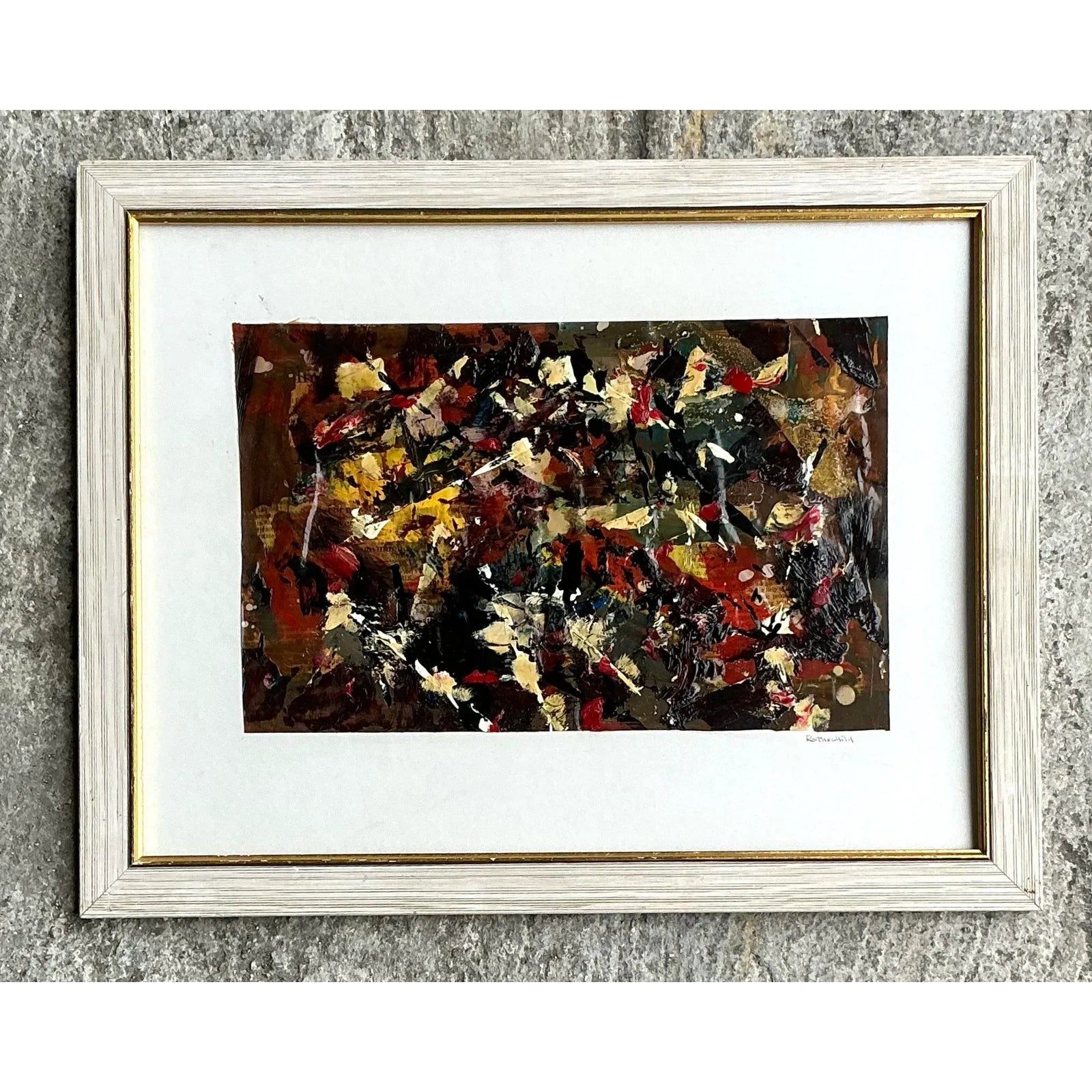 Vintage Boho Original Abstract Oil on Paper Painting - Side view