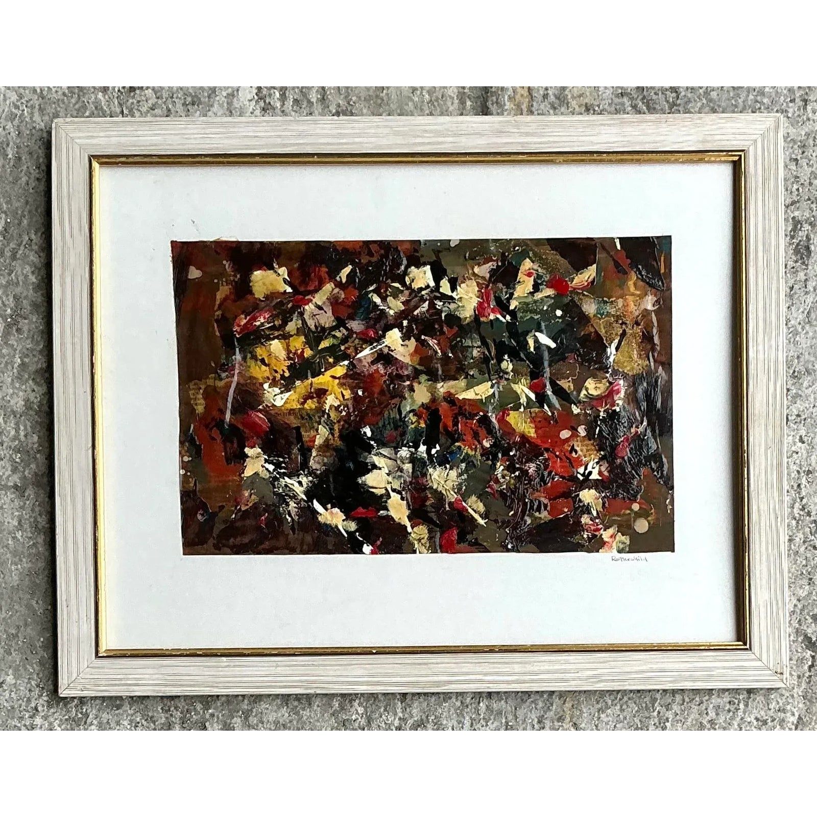 Vintage Boho Original Abstract Oil on Paper Painting - Back view