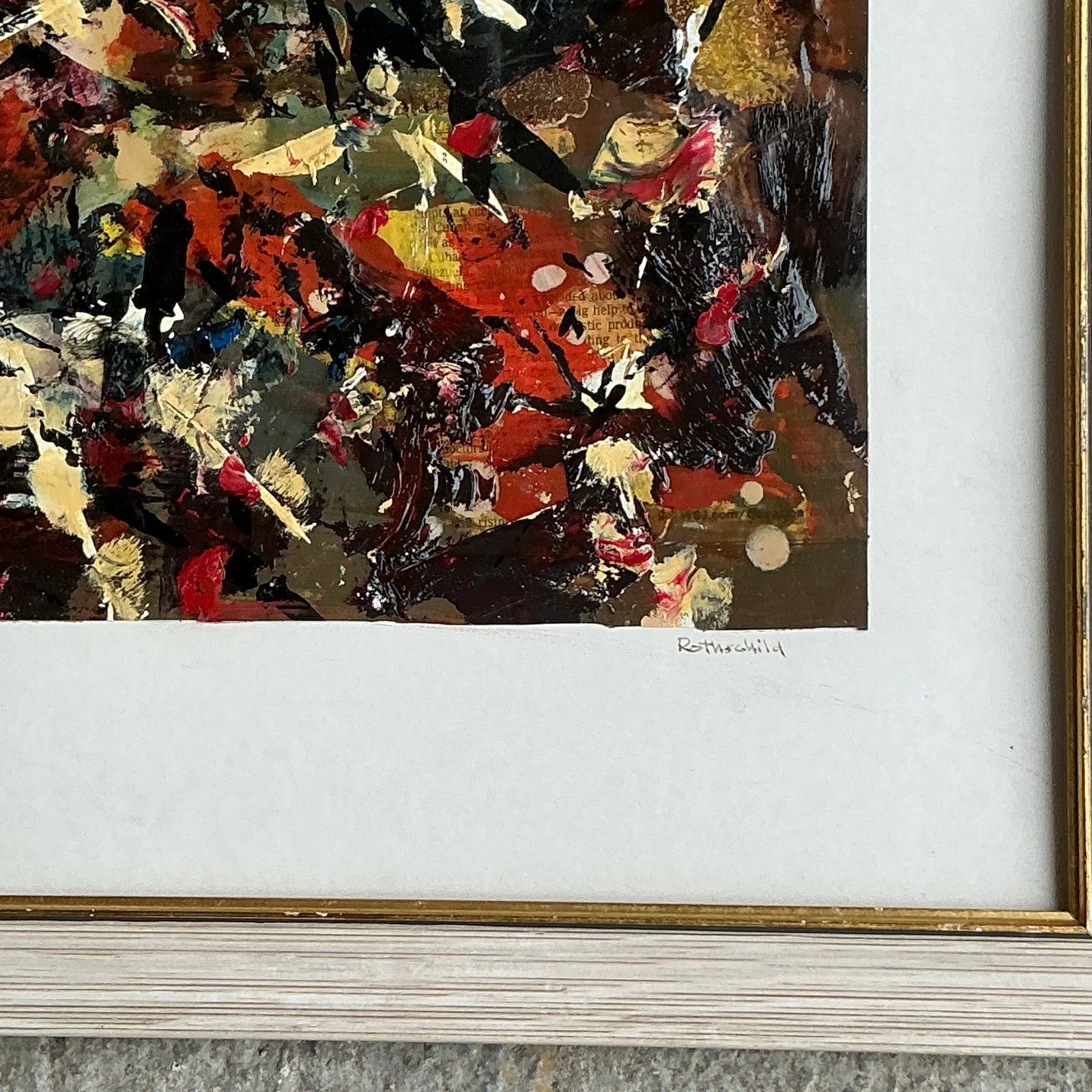 Vintage Boho Original Abstract Oil on Paper Painting - Detail view