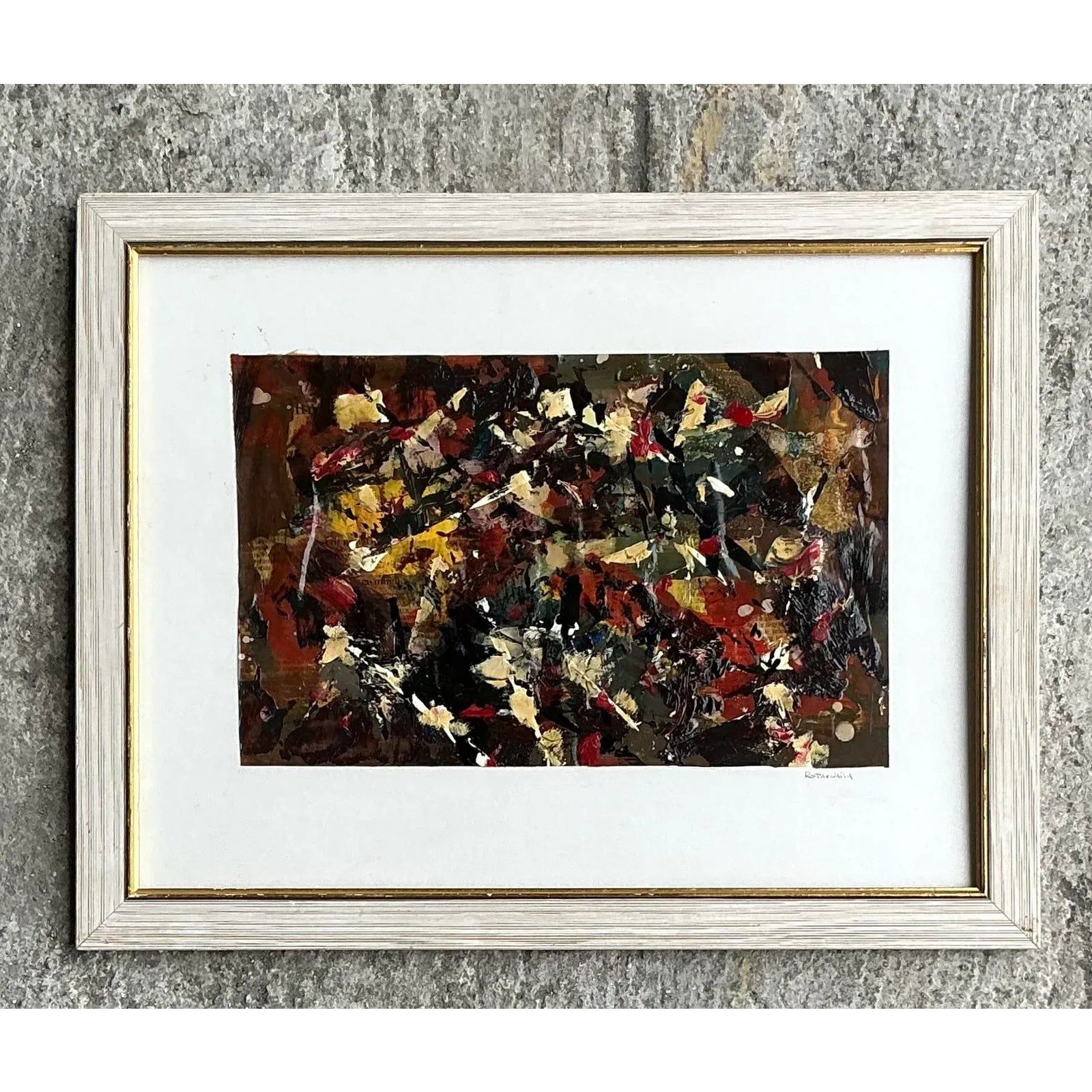 Vintage Boho Original Abstract Oil on Paper Painting - Top view