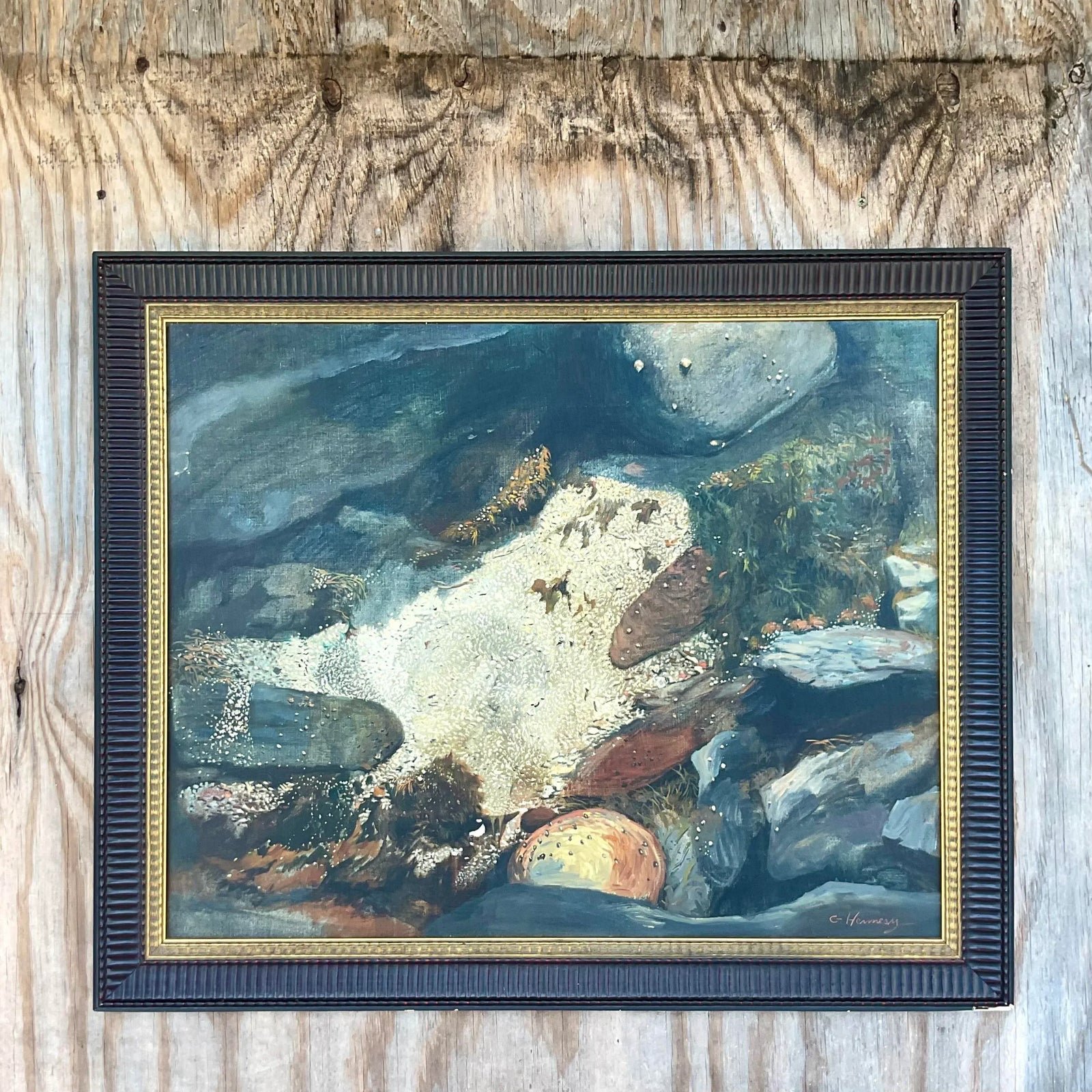 Vintage Boho Original Abstract Oil Painting - Detail view