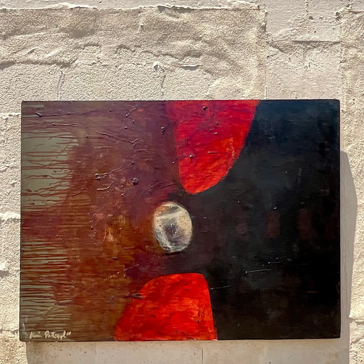 Vintage Boho Original Abstract Oil Painting on Board - Back view