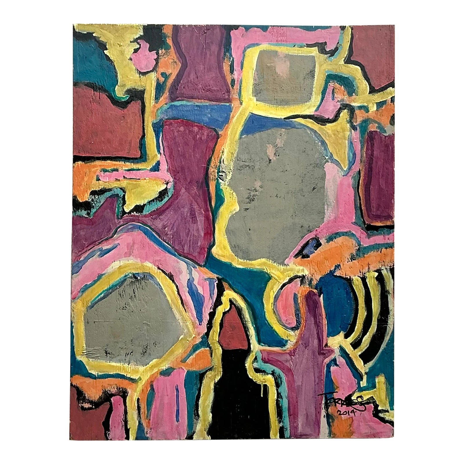 Vintage Boho Original Abstract Oil Painting on Board
