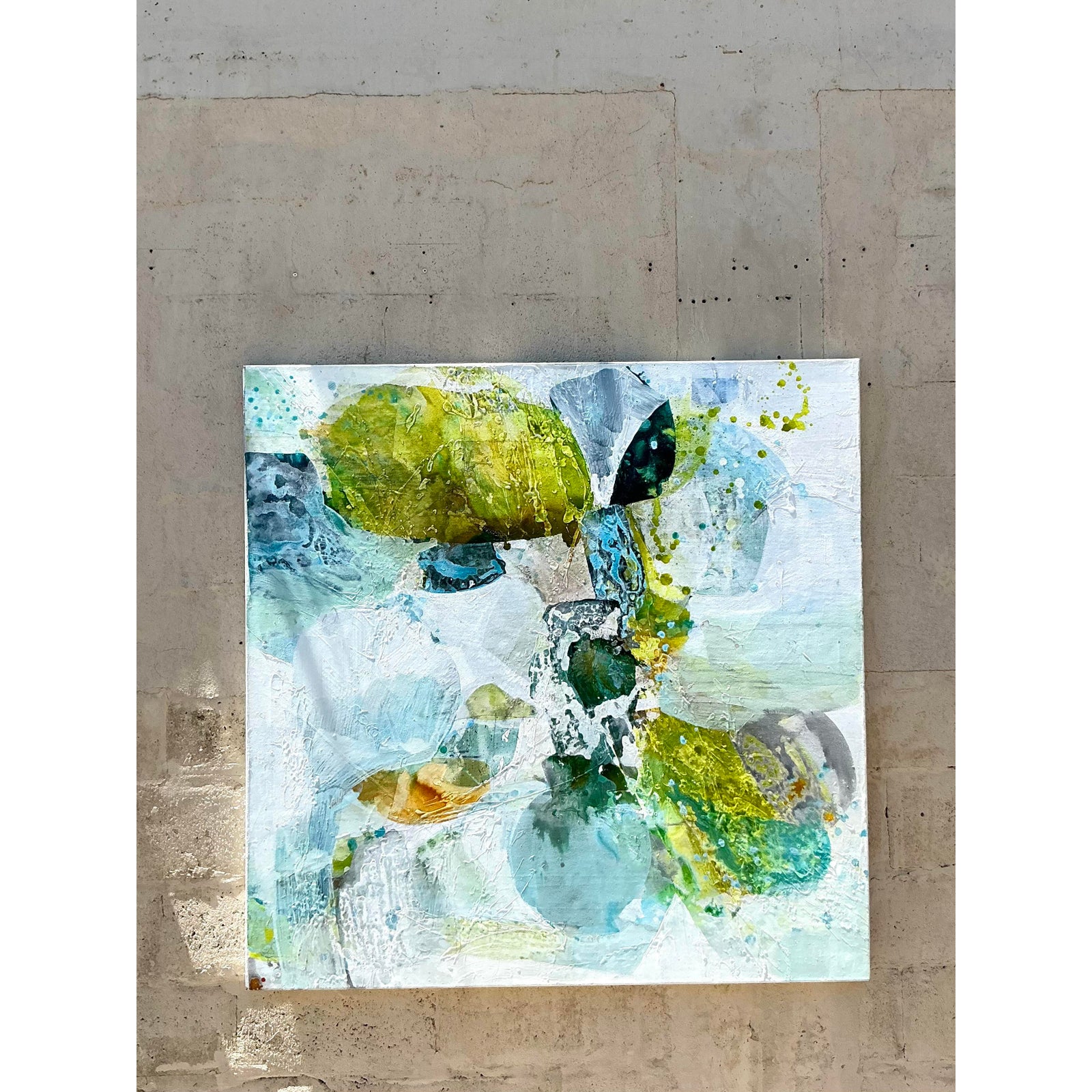 Vintage Boho Original Abstract Oil Painting on Canvas - Side view