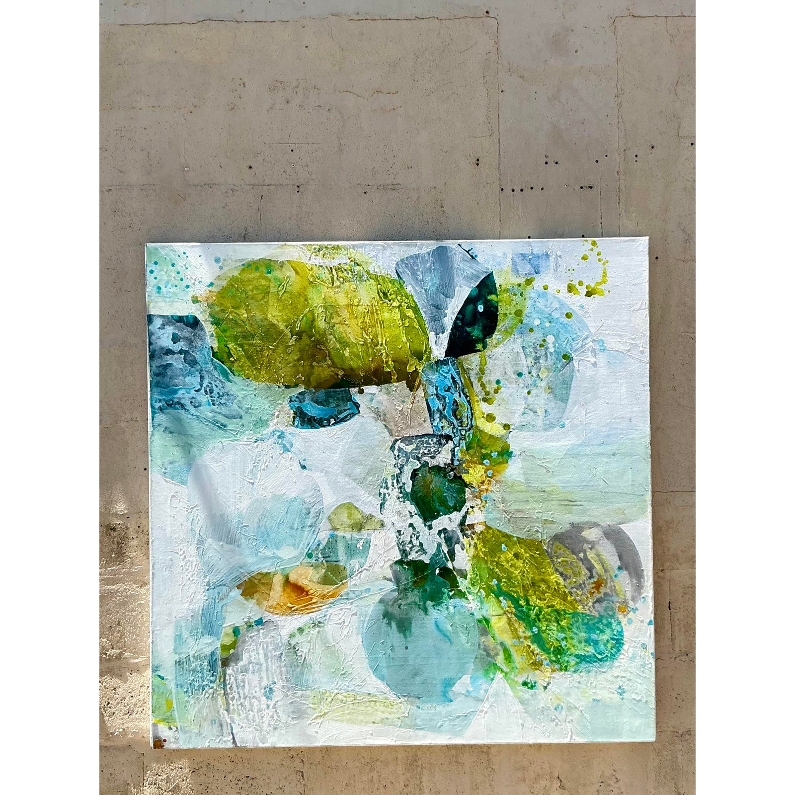 Vintage Boho Original Abstract Oil Painting on Canvas - Top view