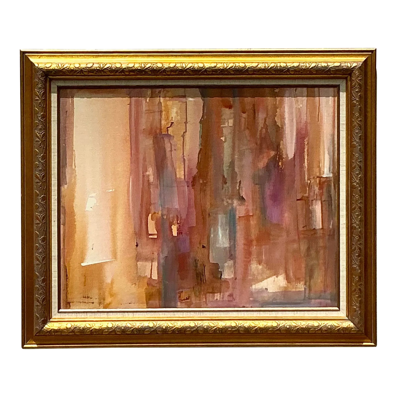 Vintage Boho Original Abstract Oil Painting on Canvas - Detail view