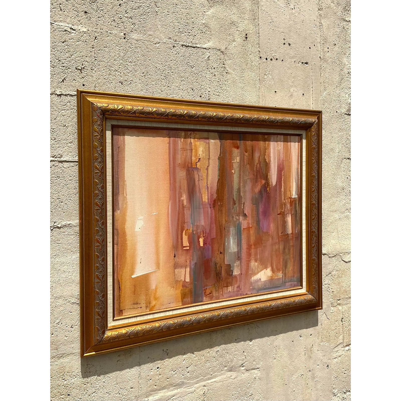 Vintage Boho Original Abstract Oil Painting on Canvas - Top view