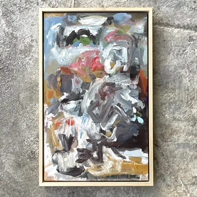 Vintage Boho Original Abstract Oil Painting on Canvas - Detail view