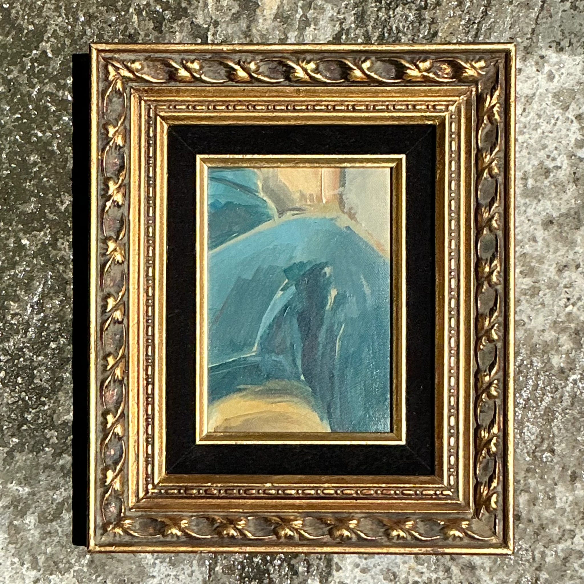 Vintage Boho Original Abstract Oil Painting on Canvas - Top view