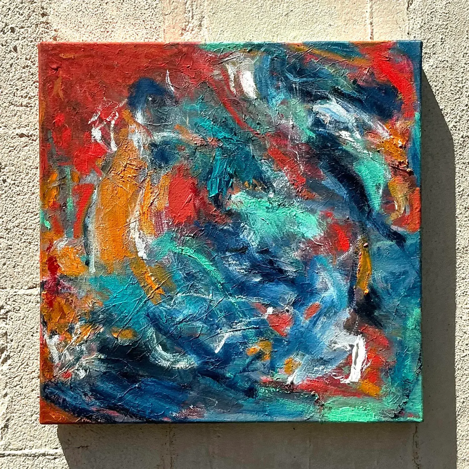 Vintage Boho Original Abstract Oil Painting on Canvas - Detail view