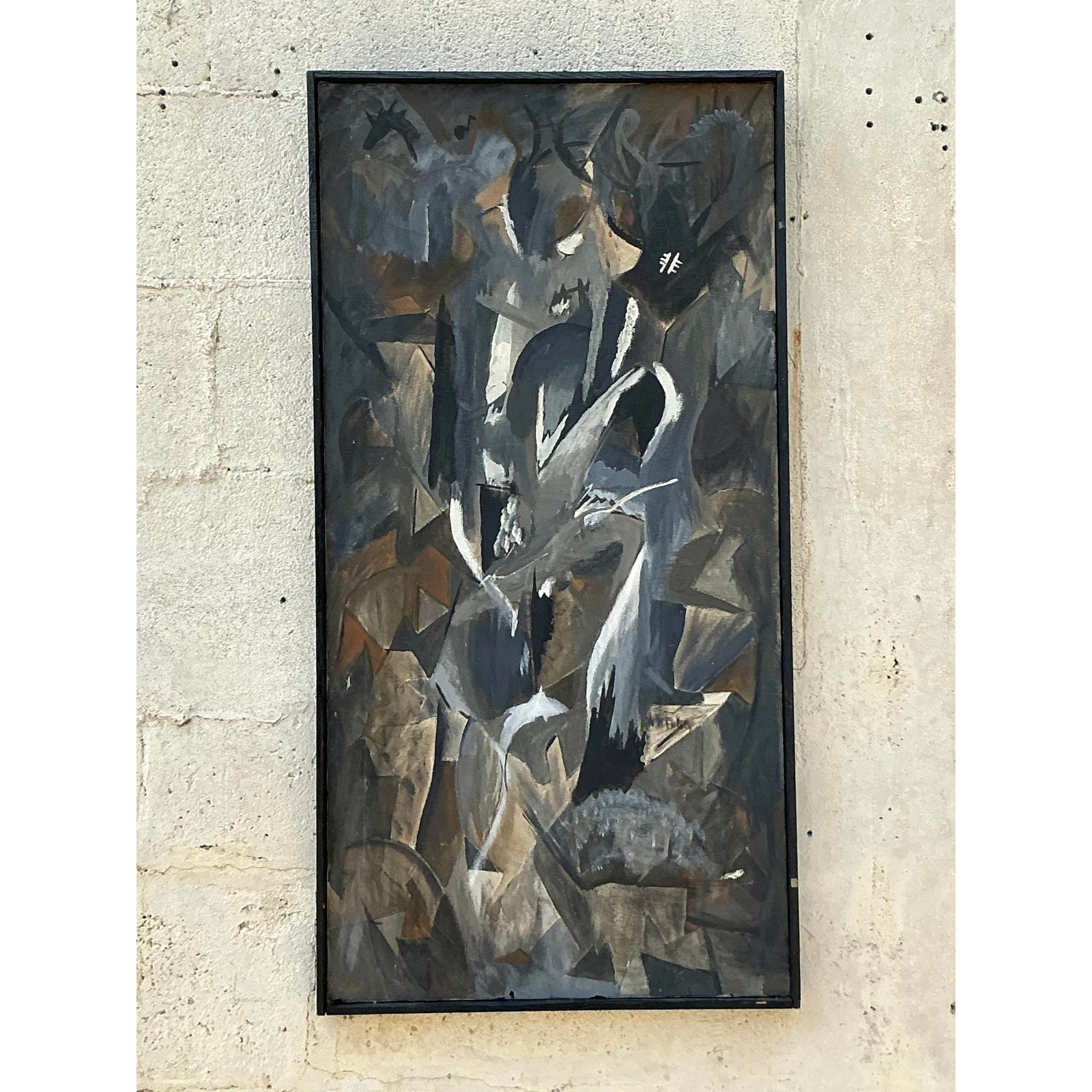 Vintage Boho Original Abstract Oil Painting on Canvas - Top view