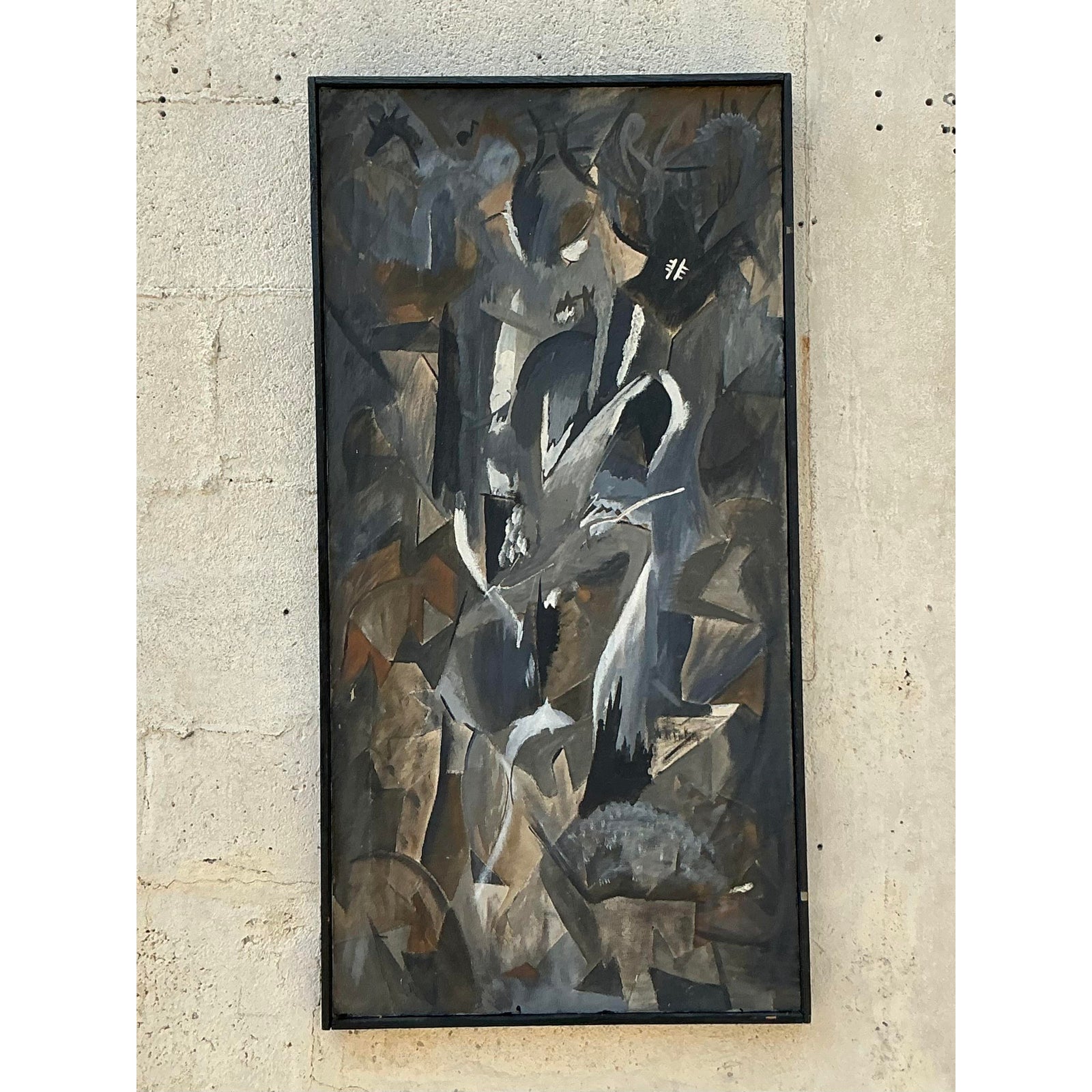 Vintage Boho Original Abstract Oil Painting on Canvas - Back view