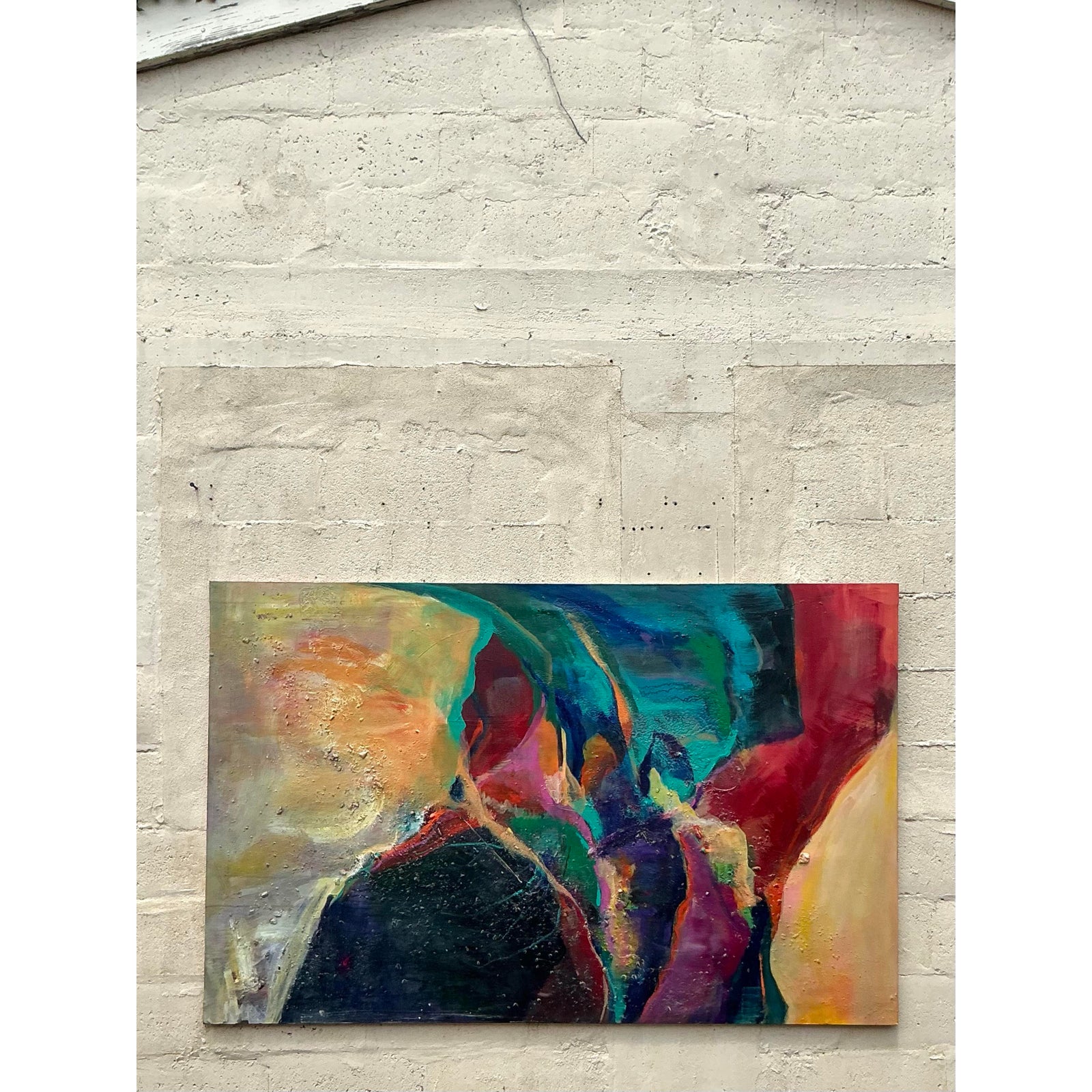 Vintage Boho Original Abstract Oil Painting on Canvas - Back view