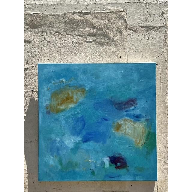 Vintage Boho Original Abstract Oil Painting on Canvas - Detail view