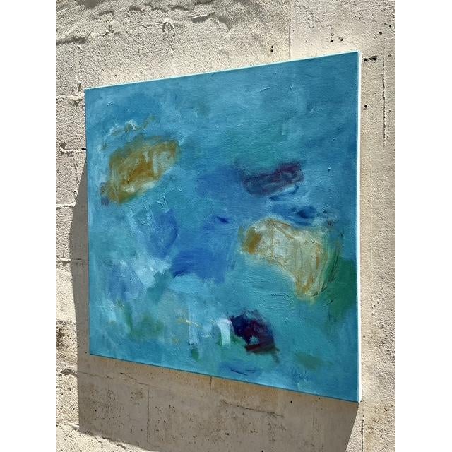Vintage Boho Original Abstract Oil Painting on Canvas - Back view