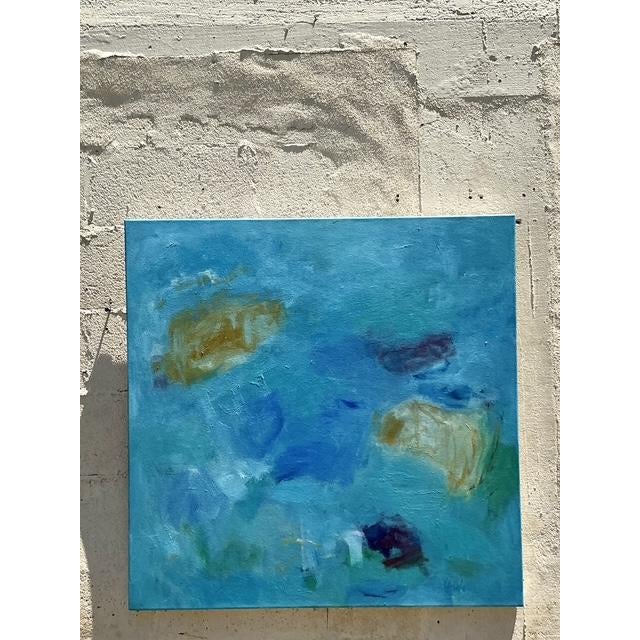 Vintage Boho Original Abstract Oil Painting on Canvas - Top view