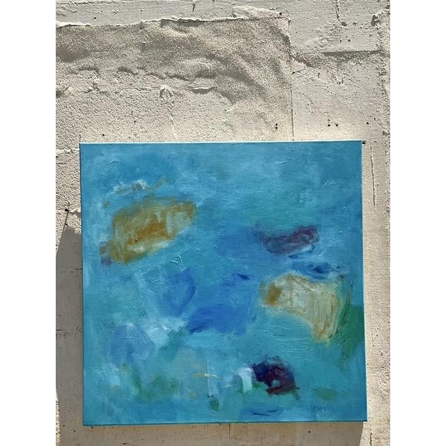 Vintage Boho Original Abstract Oil Painting on Canvas - Side view