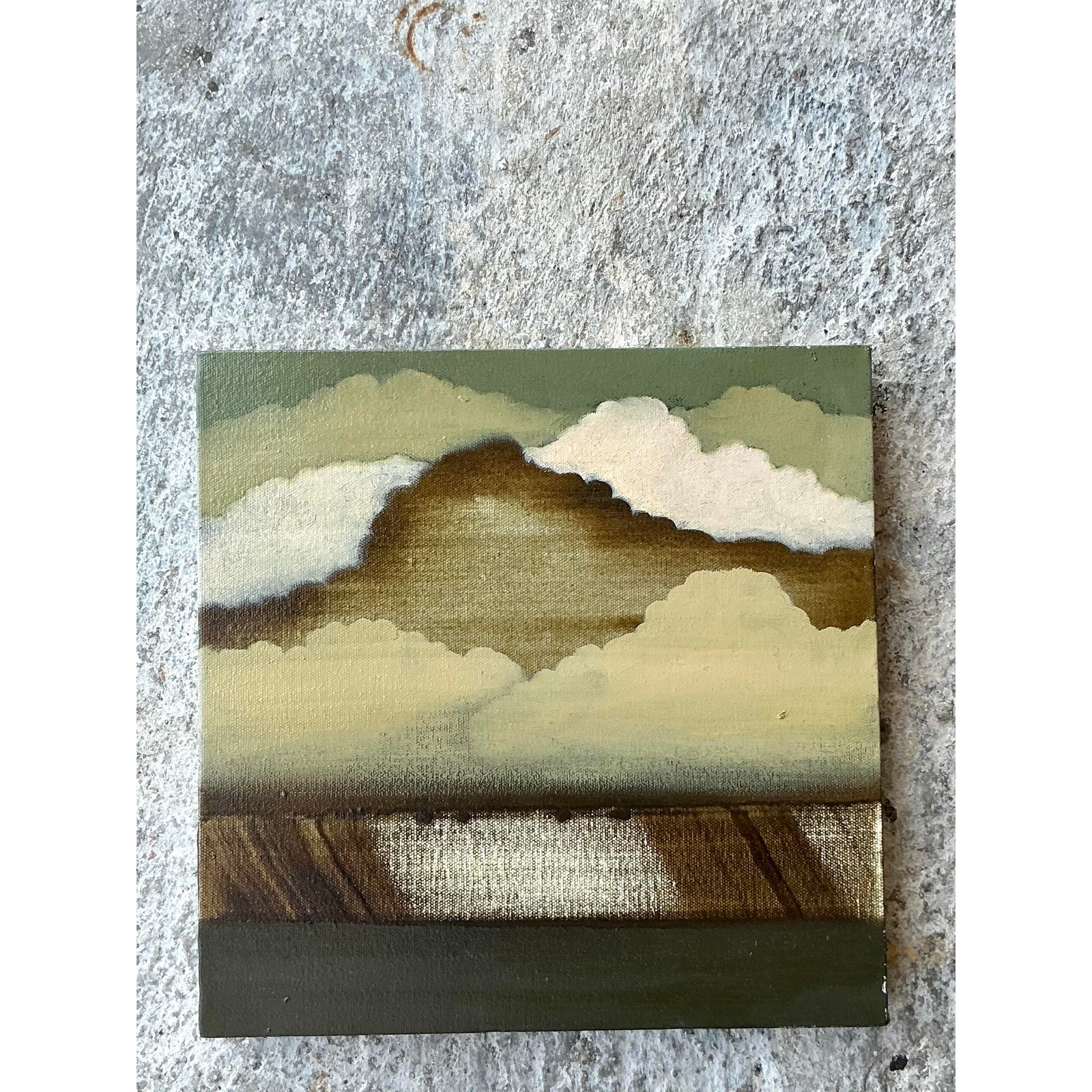 Vintage Boho Original Abstract Oil Painting on Canvas - Top view