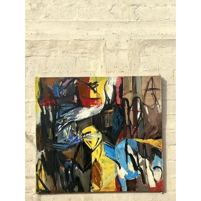 Vintage Boho Original Abstract Oil Painting on Canvas - Side view