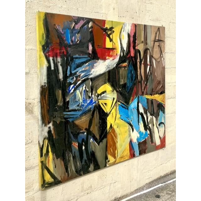 Vintage Boho Original Abstract Oil Painting on Canvas - Top view