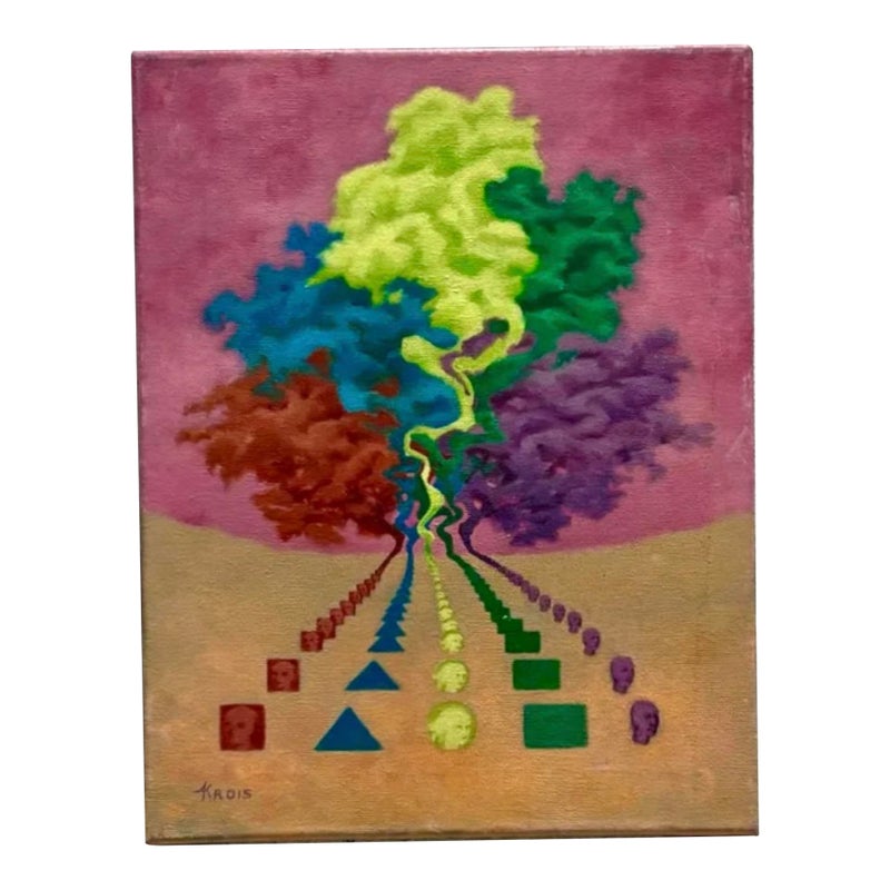 Vintage Boho Original Abstract Oil Painting on Canvas