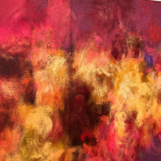 Vintage Boho Original Abstract Oil Painting on Canvas - Detail view