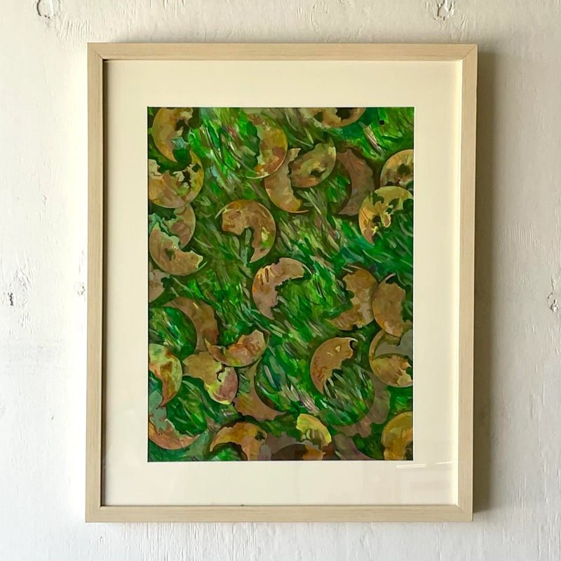 Vintage Boho Original Abstract Oil Painting on Paper - Top view