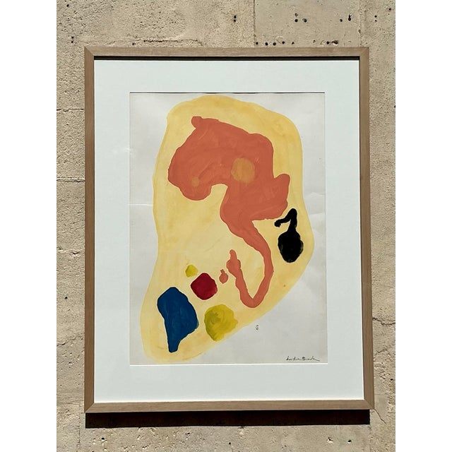 Vintage Boho Original Abstract Oil Painting on Paper - Side view