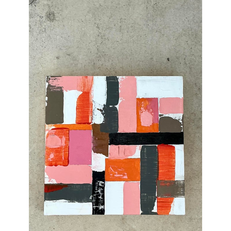 Vintage Boho Original Abstract Oil Painting on Wood - Top view