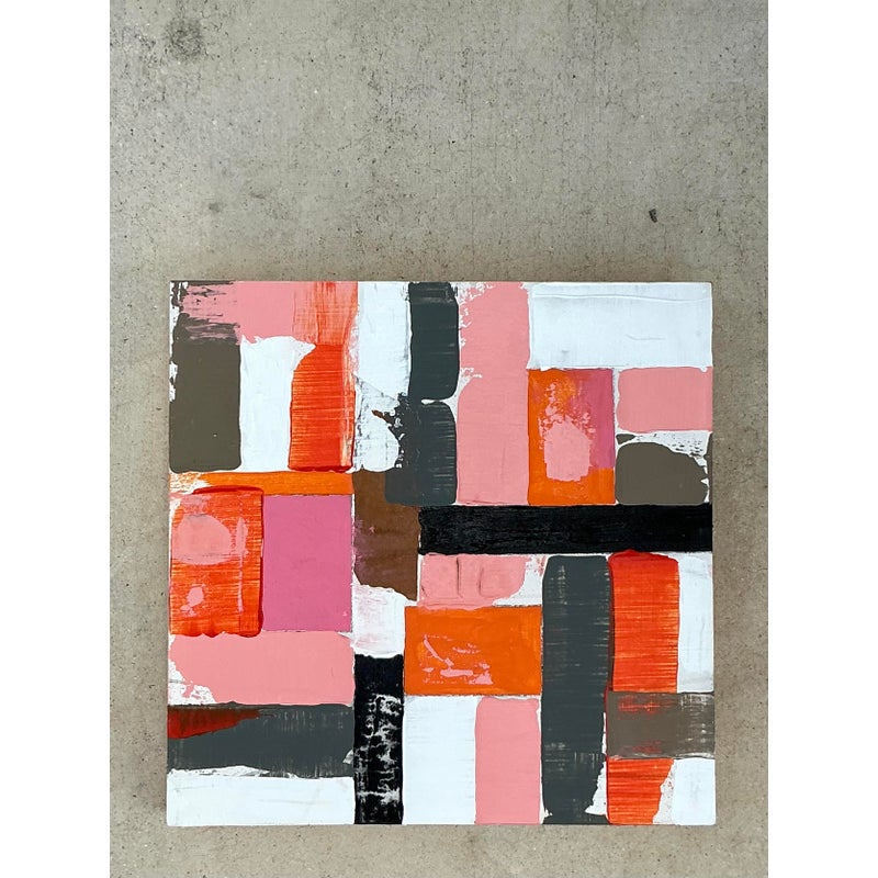 Vintage Boho Original Abstract Oil Painting on Wood - Back view
