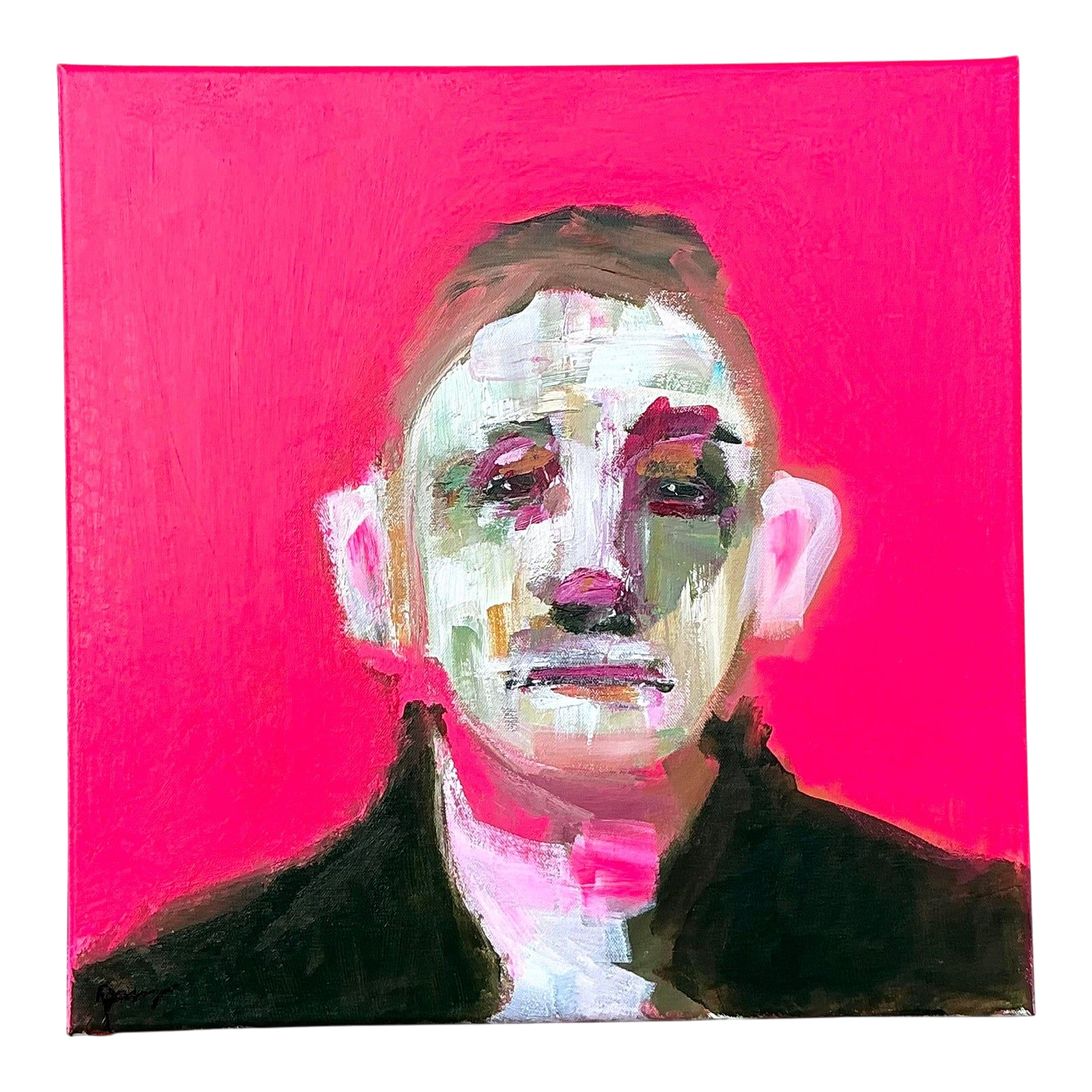 Vintage Boho Original Abstract Oil Portrait Painting on Canvas - Detail view