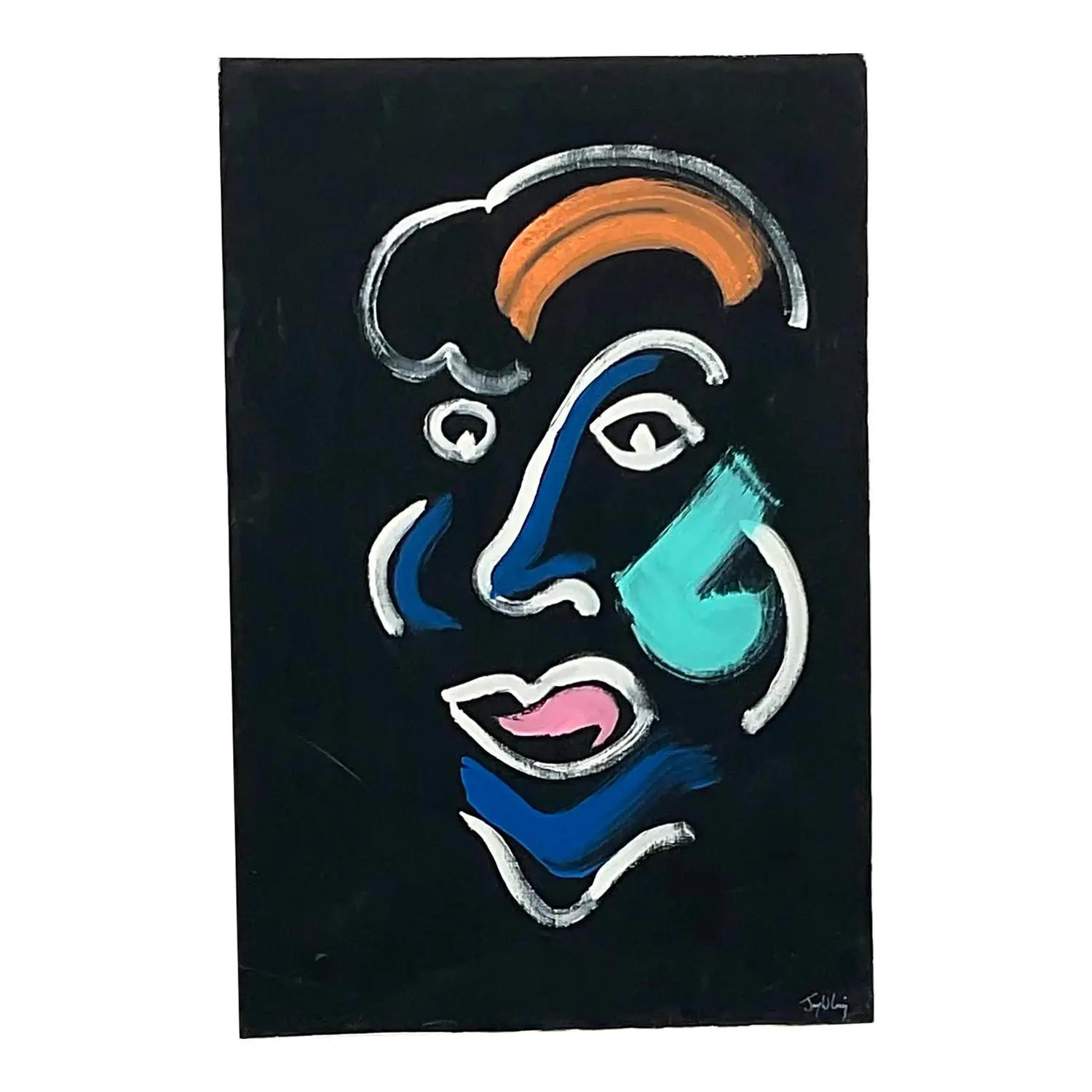 Vintage Boho Original Abstract Portrait Oil Painting on Canvas