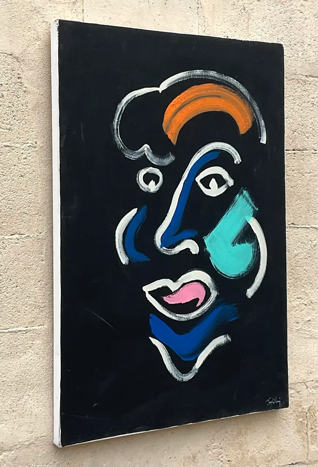 Vintage Boho Original Abstract Portrait Oil Painting on Canvas - Side view