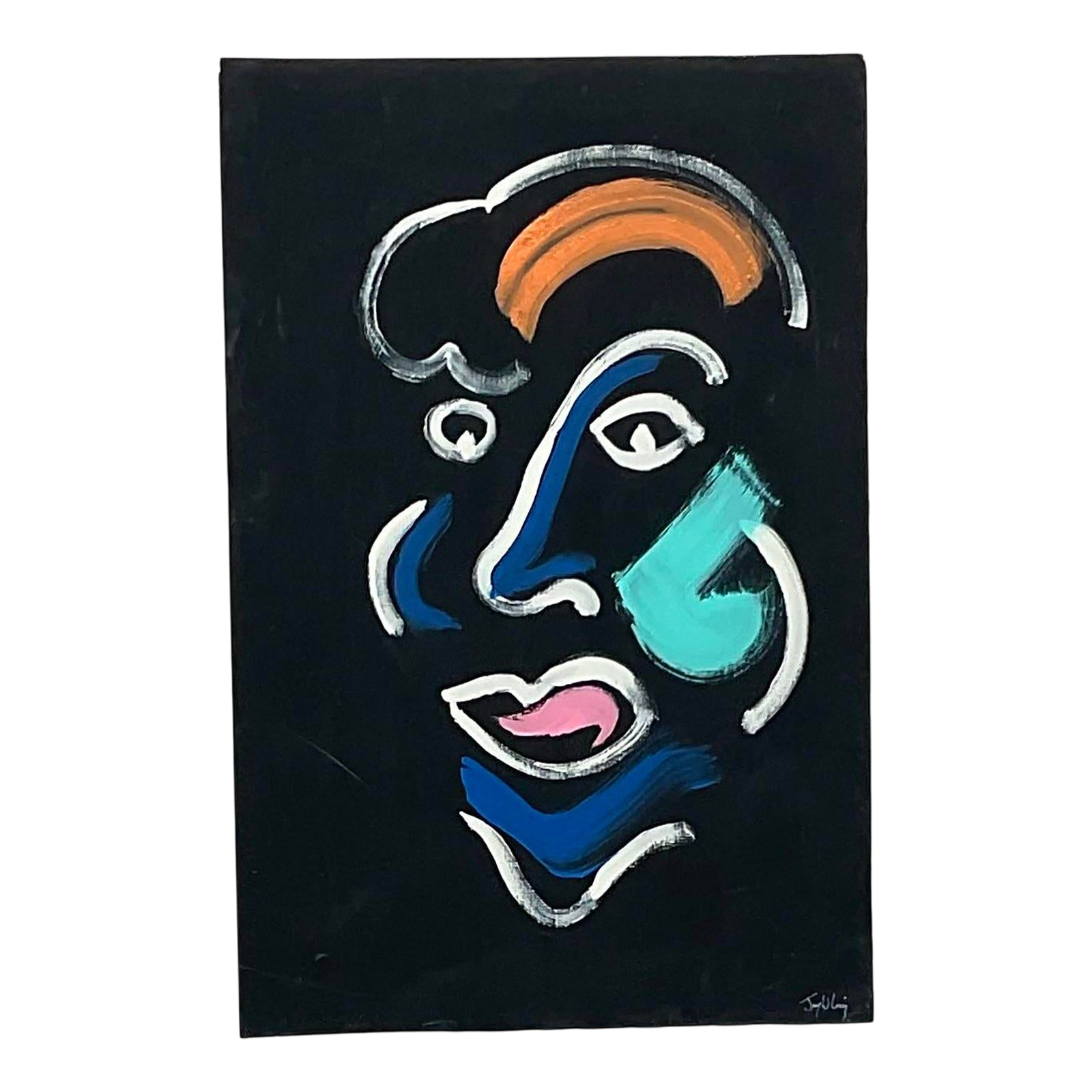 Vintage Boho Original Abstract Portrait Oil Painting on Canvas