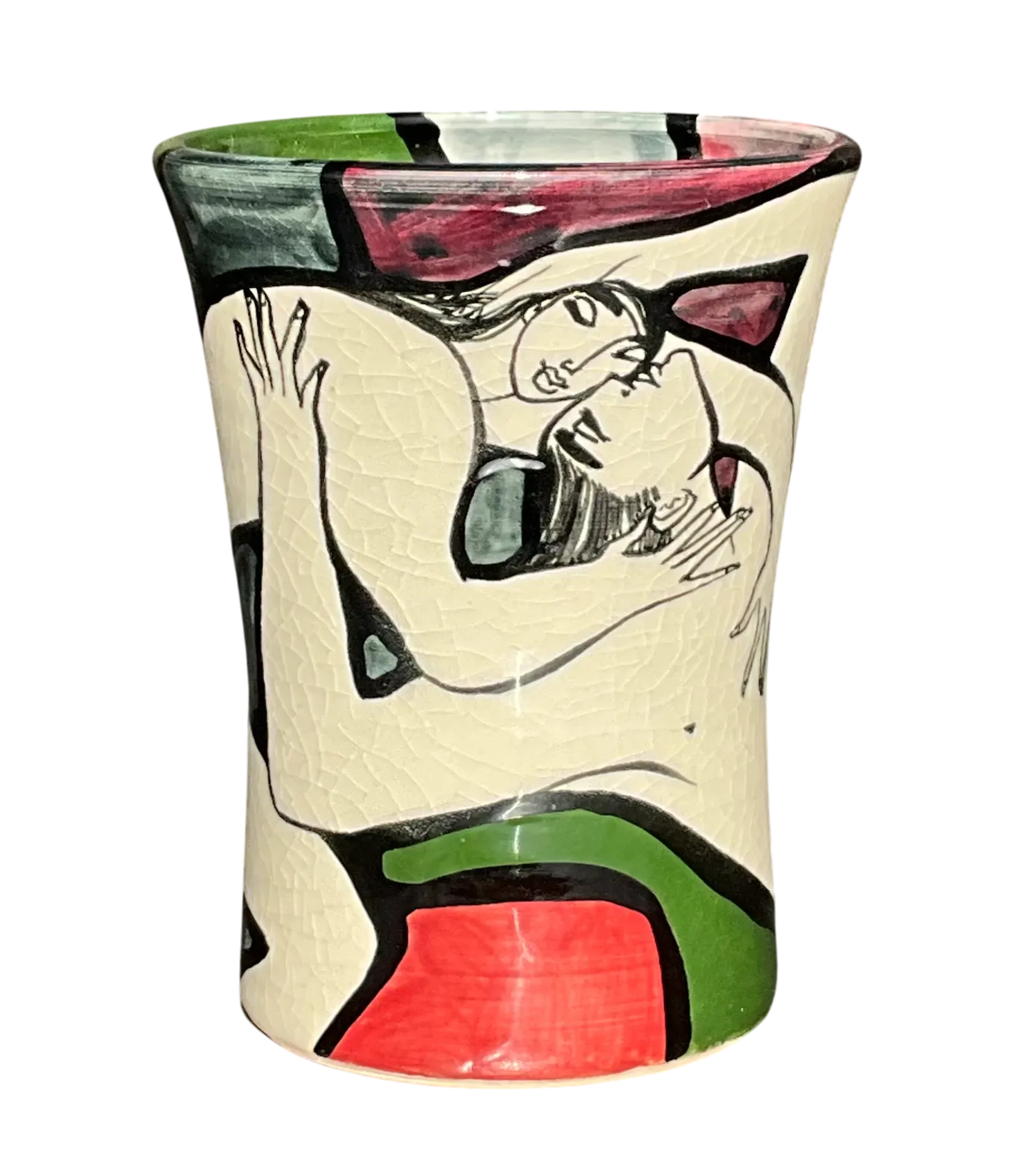 Vintage Boho Original Abstract Vase Signed by Artist - Detail view