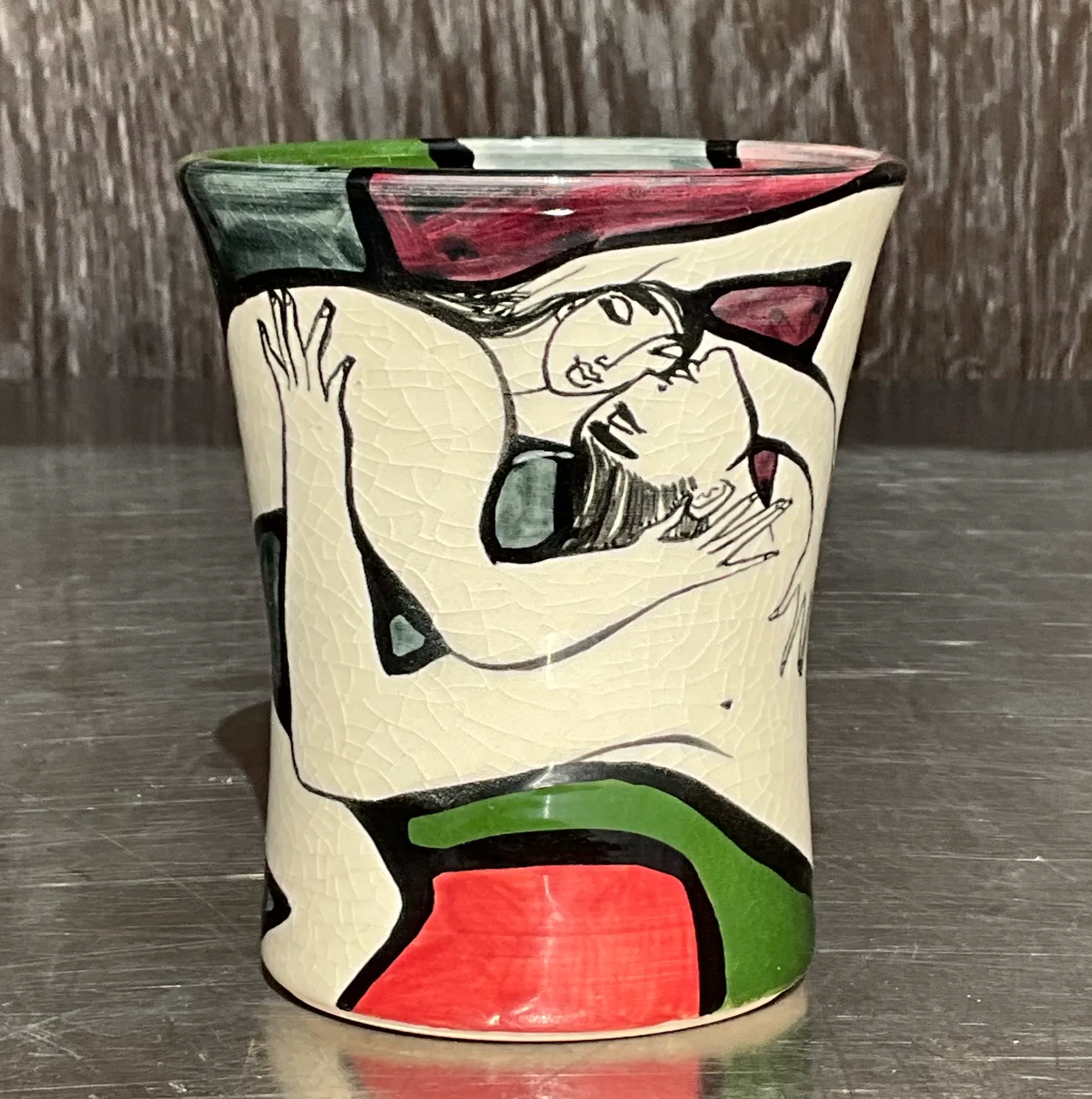 Vintage Boho Original Abstract Vase Signed by Artist - Top view