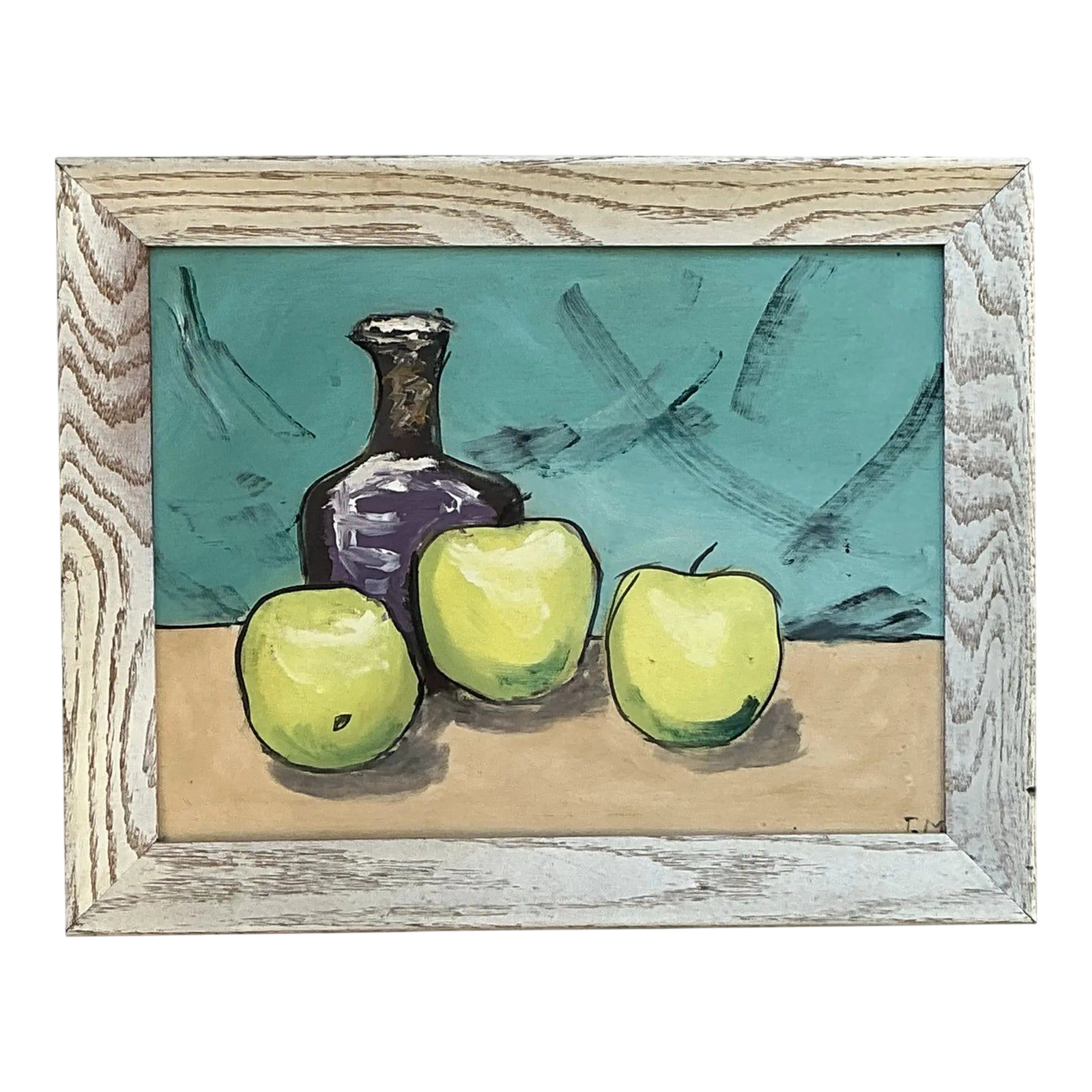 Vintage Boho Original Apples Still Life Oil on Board