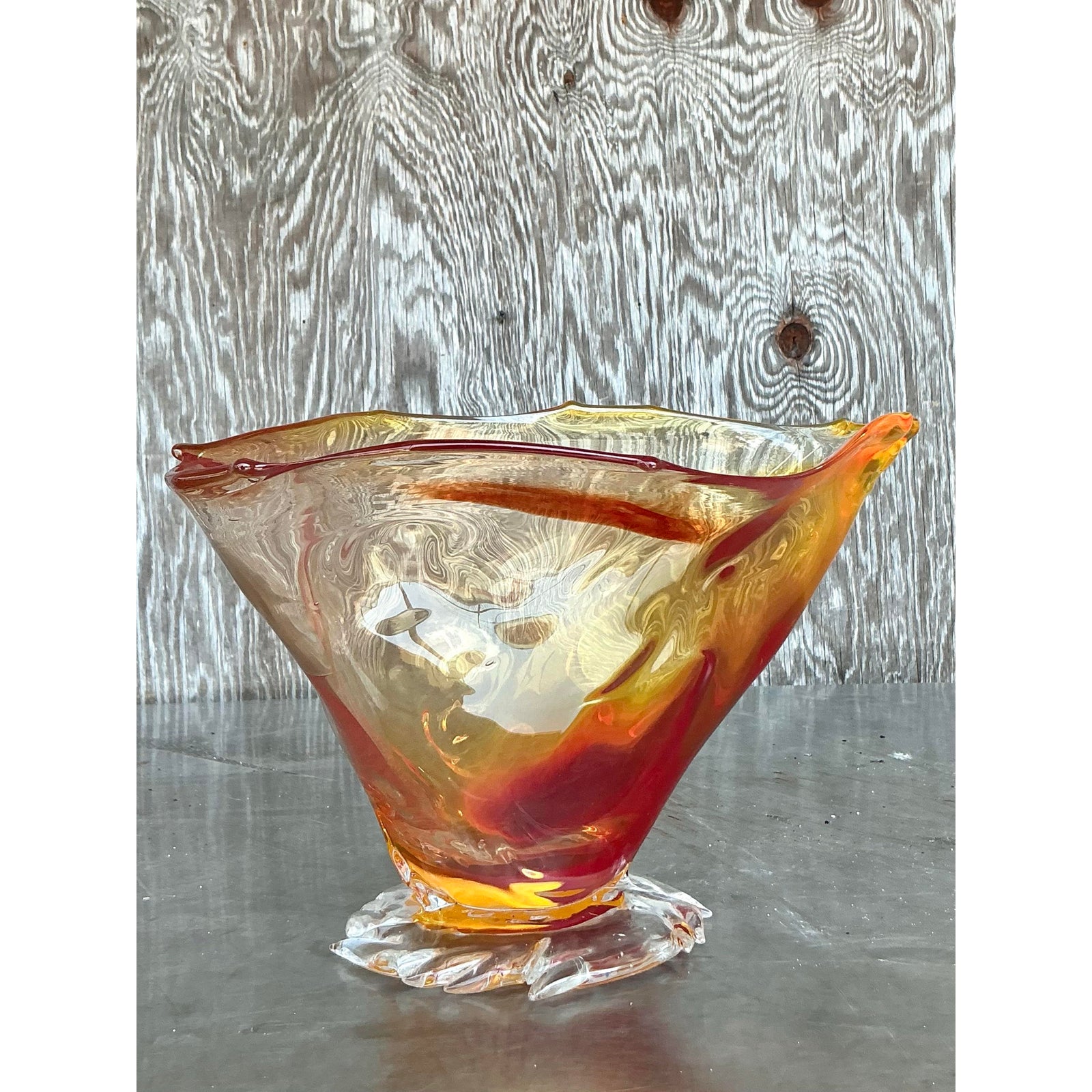 Vintage Boho Original Blown Glass Bowl - Side view