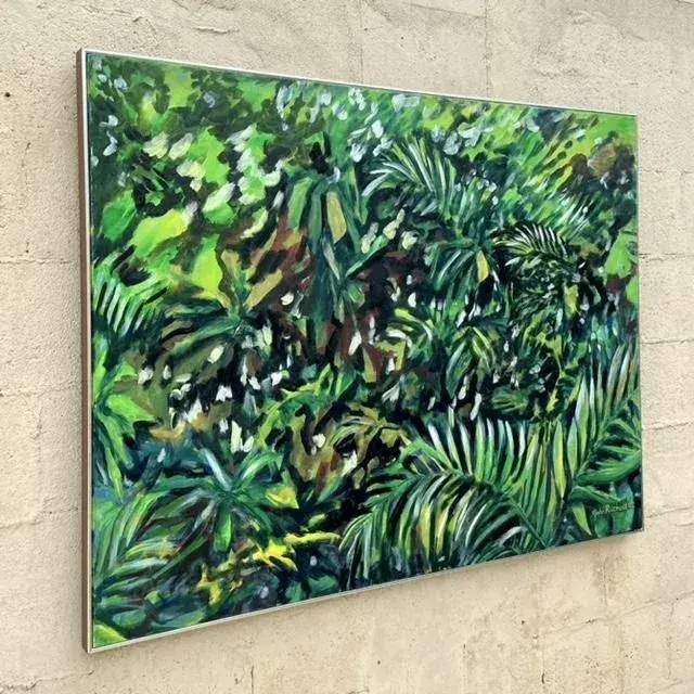 Vintage Boho Original Botanical Oil Painting on Canvas - Top view