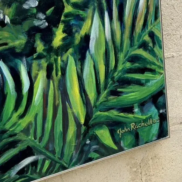 Vintage Boho Original Botanical Oil Painting on Canvas - Detail view