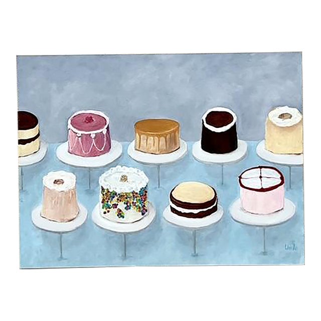 Vintage Boho Original Cakes Painting on Canvas - Detail view