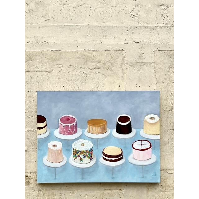 Vintage Boho Original Cakes Painting on Canvas - Top view