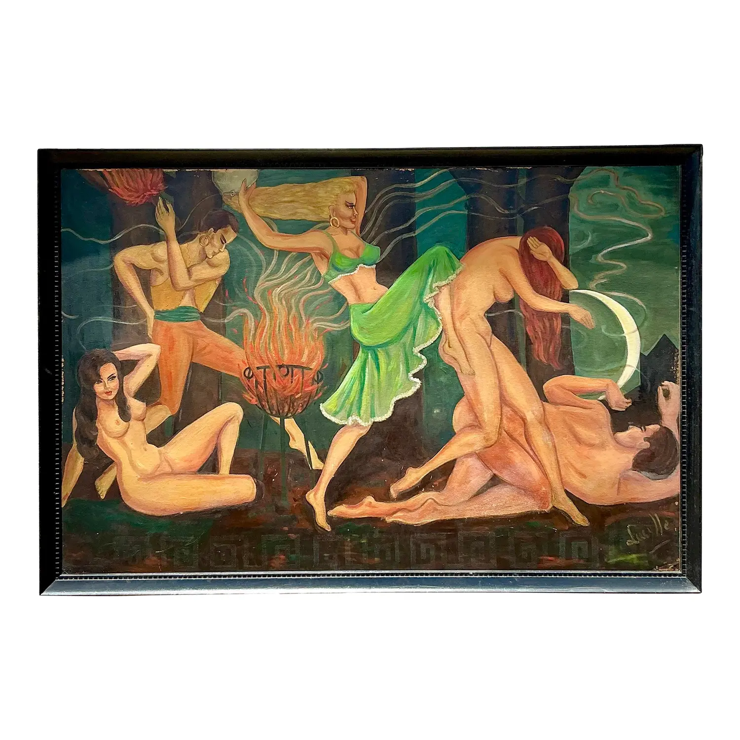 Vintage Boho Original Figurative Oil Painting on Board