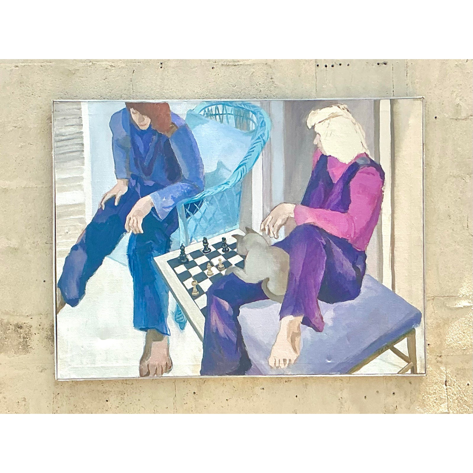 Vintage Boho Original Figurative Oil Painting on Canvas - Side view