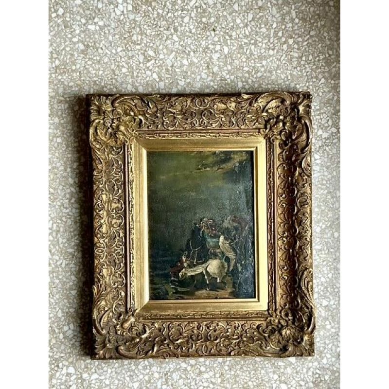 Vintage Boho Original Figurative Oil Painting on Canvas - Side view
