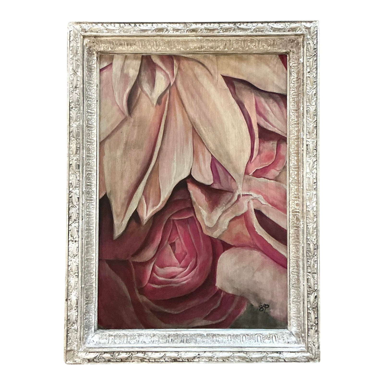 Vintage Boho Original Floral Oil Painting on Canvas