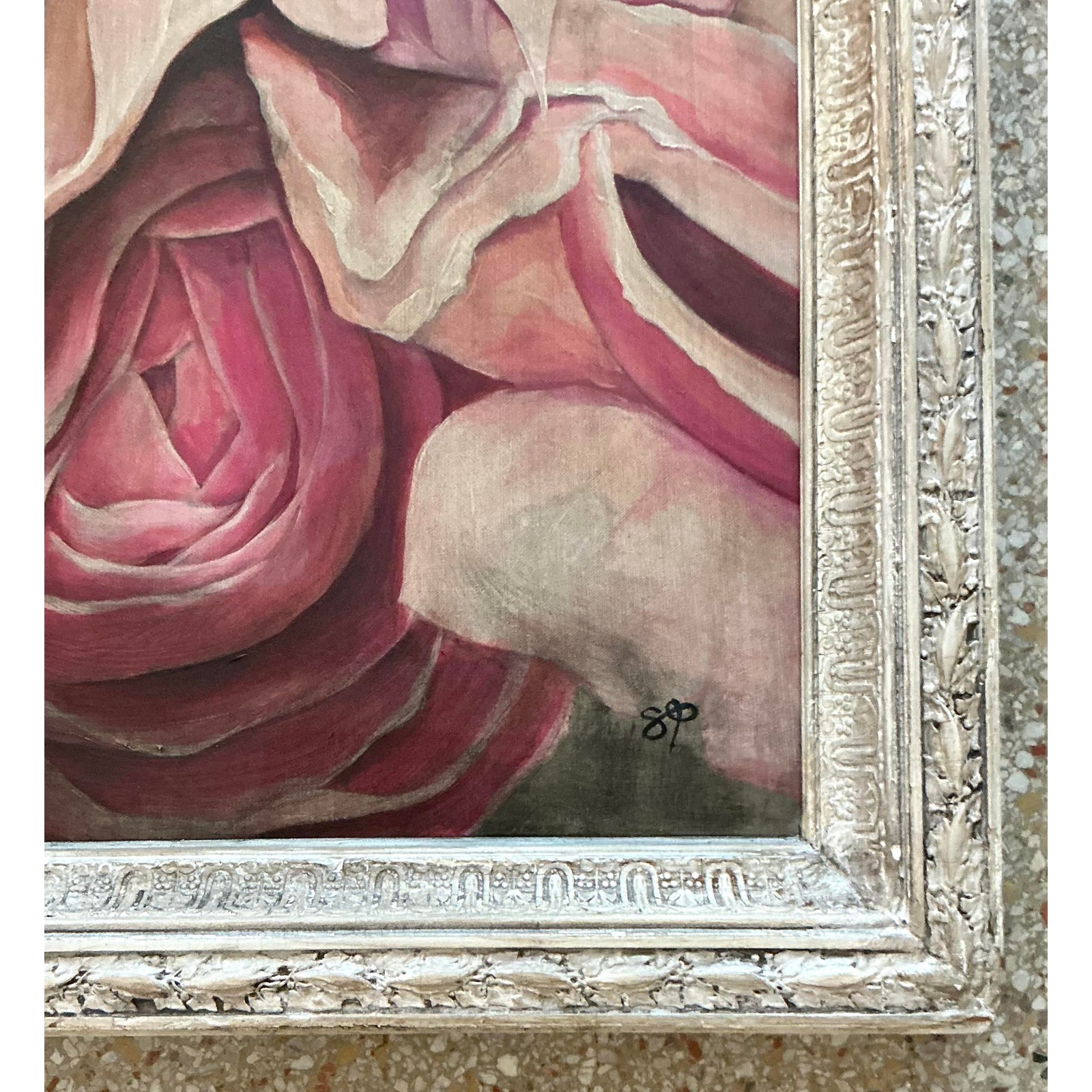 Vintage Boho Original Floral Oil Painting on Canvas - Side view