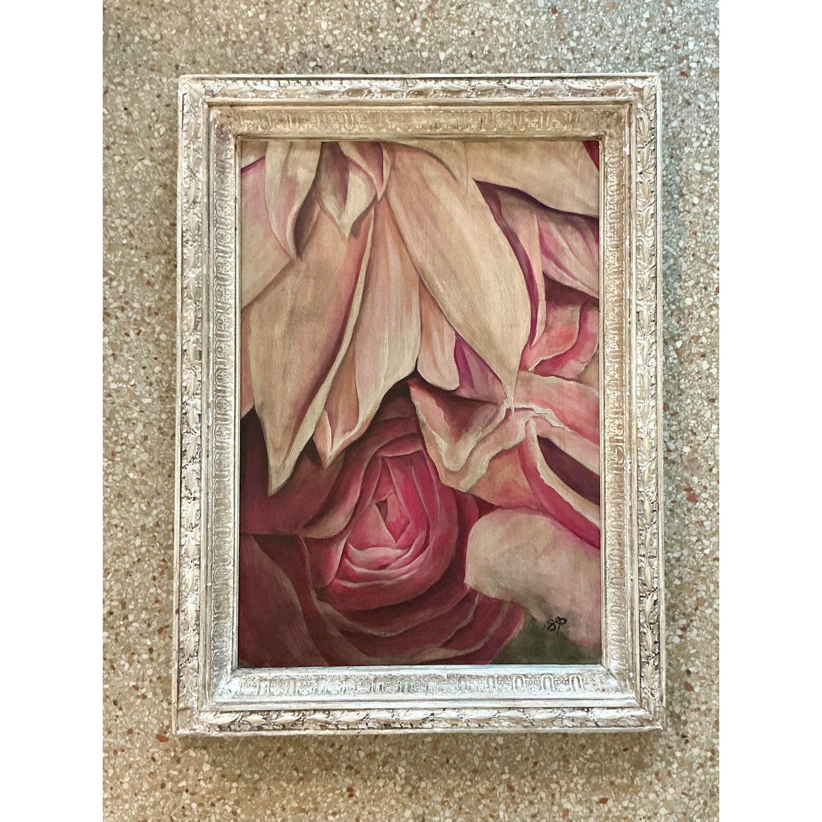 Vintage Boho Original Floral Oil Painting on Canvas - Back view