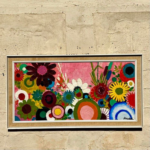 Vintage Boho Original Floral Oil Painting on Canvas - Back view