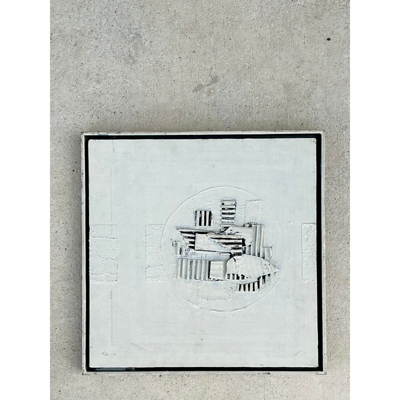 Vintage Boho Original Found Object Oil Painting on Canvas - Top view